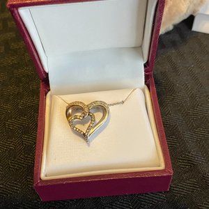 Double Heart Necklace w Bear